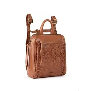 The SAK Women's Loyola Convertible Mini Backpack floral embossed leather western